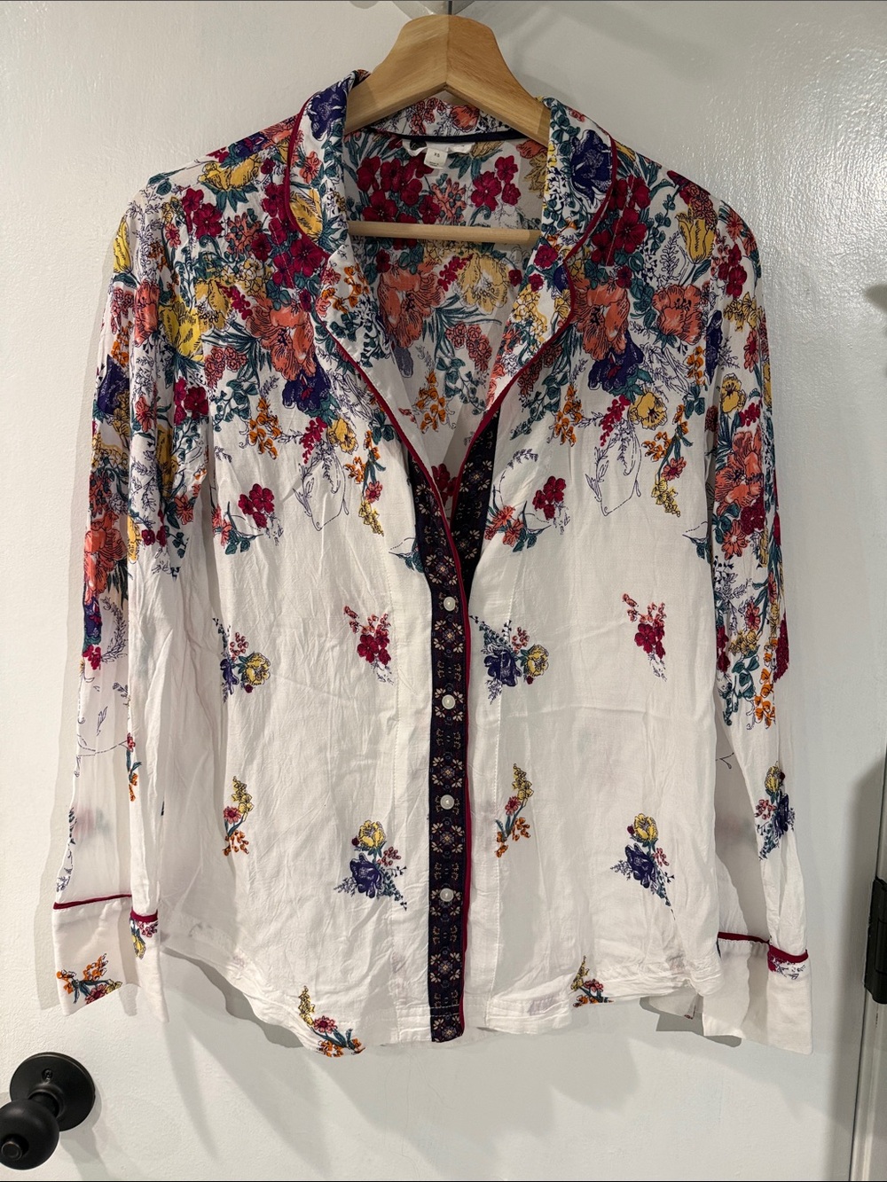Anthropologie White Floral Button-Down Shirt with Multicolor Blooms